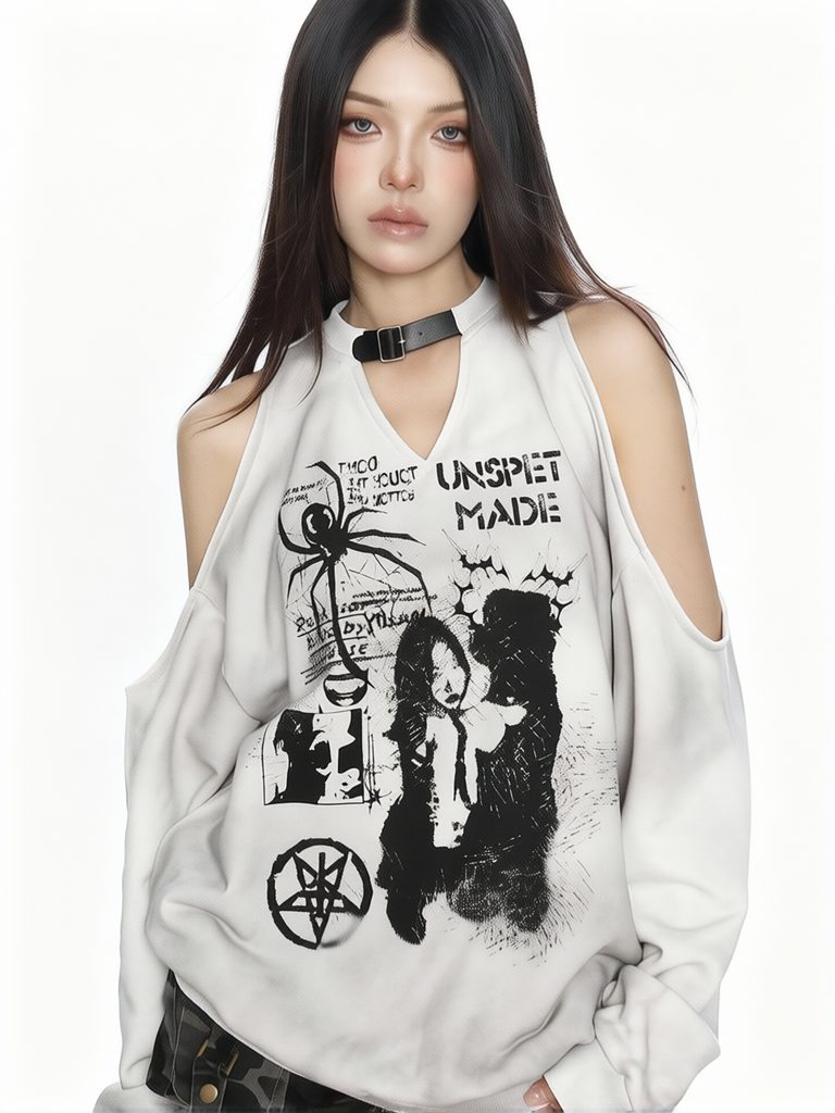 Graphic Hoodie Streetwear - Y2k Halter Oversized Off Shoulder Sweatshirt