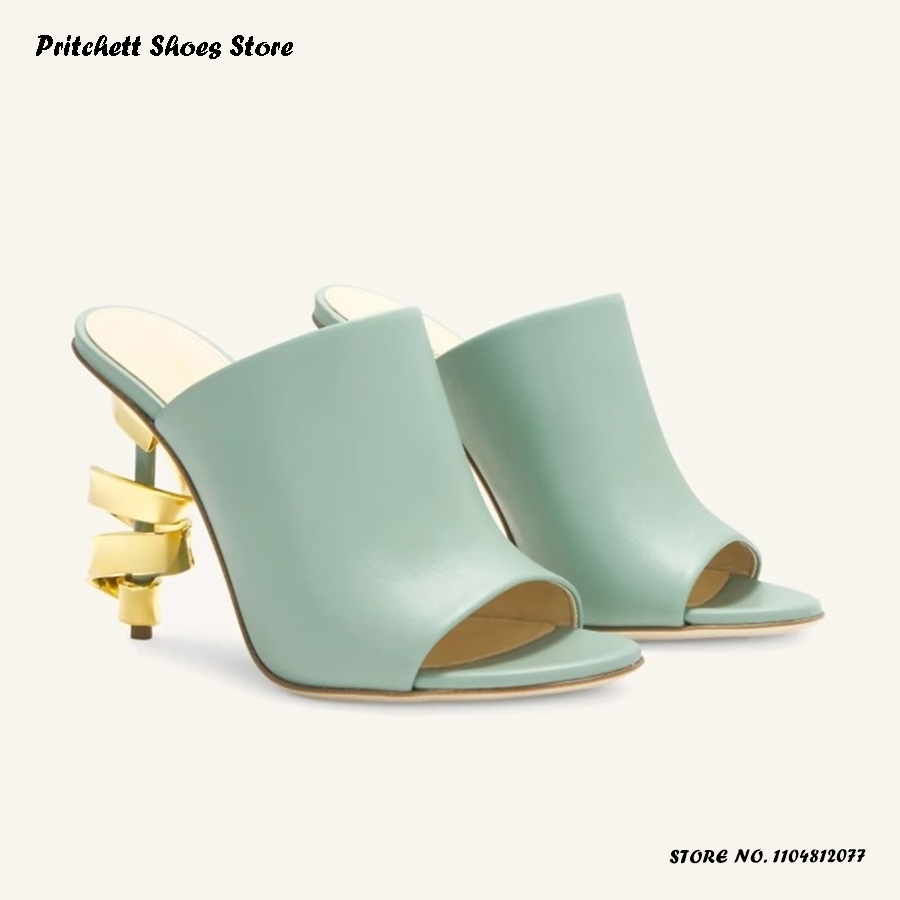 Street Fashion Rome 2025 - Women's Spiral High Heel Leather Mules