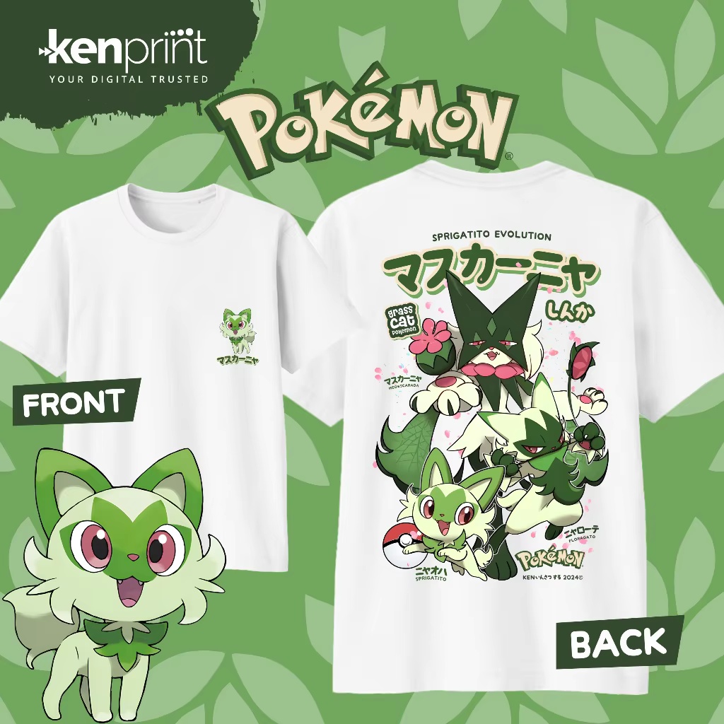 Street Fashion Evolution - Anime Pokémon Sprigatito Evolution Cotton T-shirt