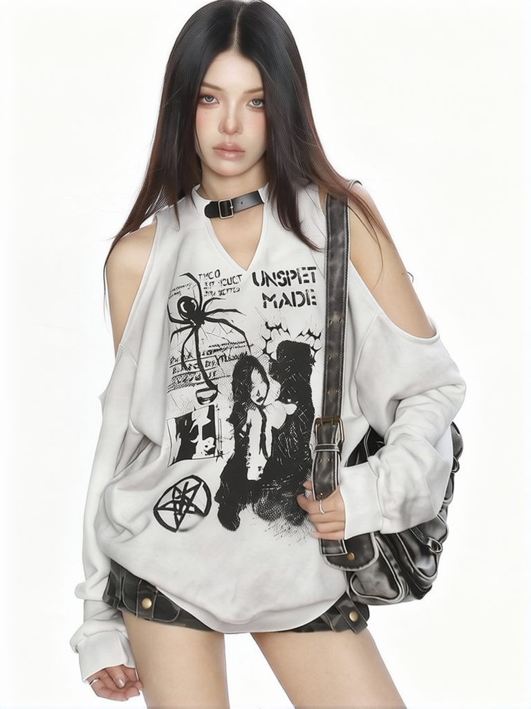 Y2k Halter Oversized Off Shoul - đánh giá và giá Graphic Hoodie Streetwear