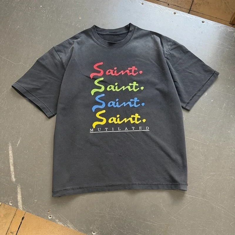 Retro SAINT logo short sleeved - đánh giá và giá Street Fashion Logo